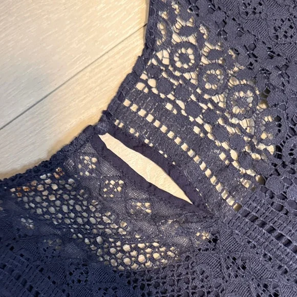 Skies Are Blue Navy and Coral Embroidered Blouse - Picture 3 of 4